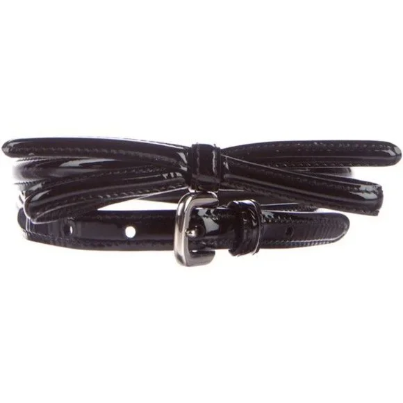 Prada black patent leather bow skinny belt Prada Black Patent Leather Bow Skinny Waist Belt 75CM Prada  main image 2